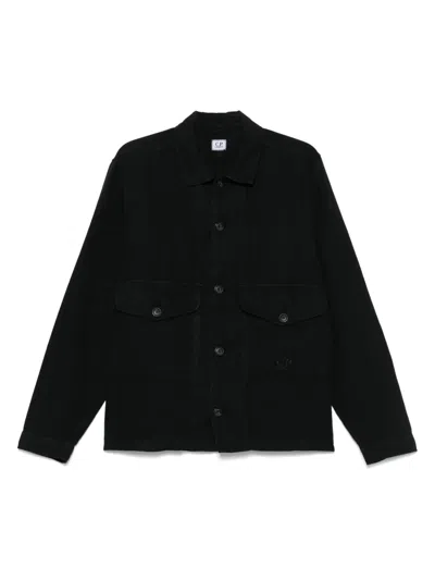 C.p. Company Black Cotton Jacket With Button-up Front In Black