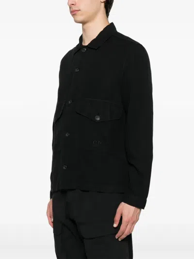 C.p. Company Black Cotton Jacket With Button-up Front In Black