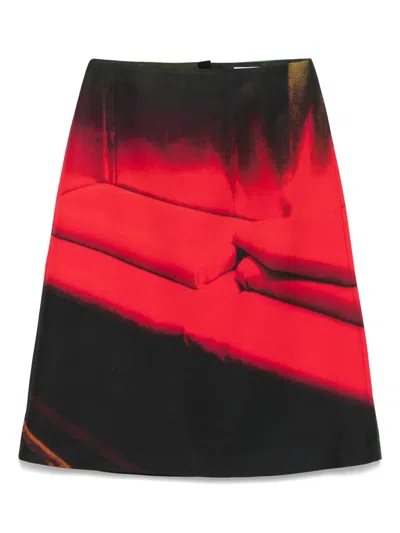 Jil Sander Printed Shiny Viscose Blend Midi Skirt In Red