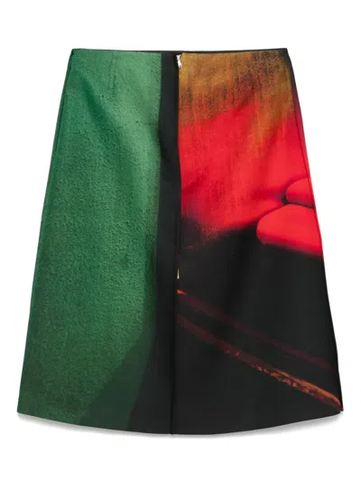 Jil Sander Printed Shiny Viscose Blend Midi Skirt In Red