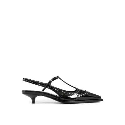 Miu Miu Women Leather Brogue Slingback T-strap Pumps In Black