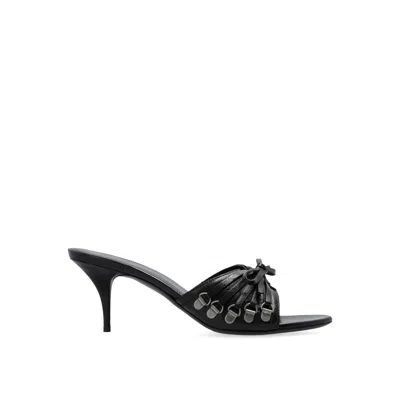 Balenciaga Black Lamb Leather Stiletto Heel Sandals In Black