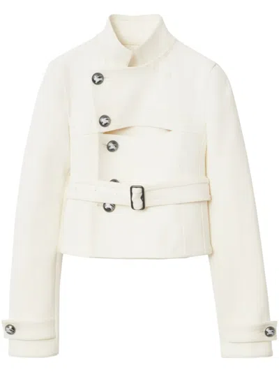 Burberry Stretch Cotton Blend Tailored Jacket In White