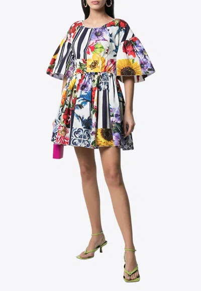 Dolce & Gabbana Checkerboard Jacquard Mini Dress In Monochrome