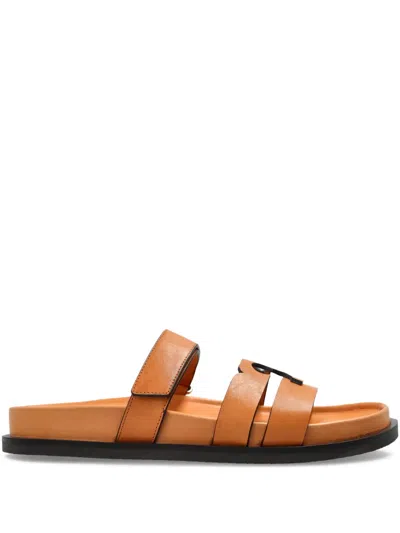 Tory Burch Ines Brown Sandals With Strap And Logo Band In Leather Woman