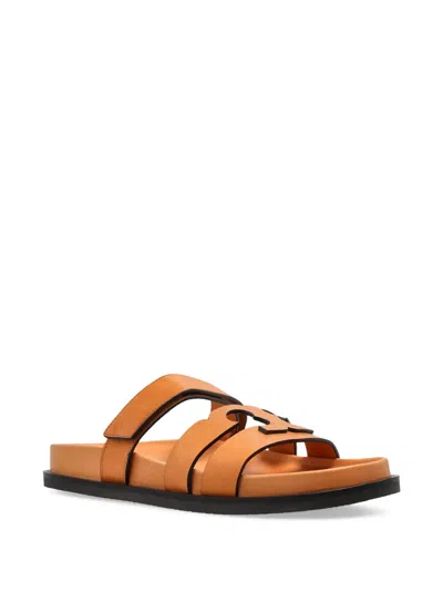 Tory Burch Ines Brown Sandals With Strap And Logo Band In Leather Woman