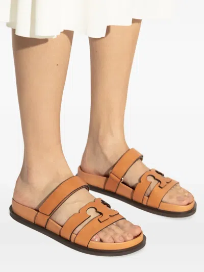 Tory Burch Ines Brown Sandals With Strap And Logo Band In Leather Woman