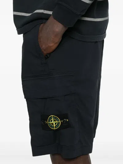 Stone Island Old Effect Cotton Cargo Bermuda Shorts Clothing In Blue