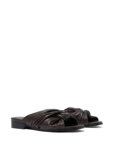 Scarosso Knotted-detail Slide Sandals In Dark Brown - Calf