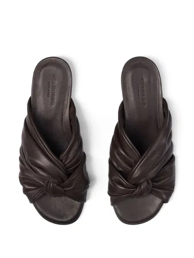 Scarosso Knotted-detail Slide Sandals In Dark Brown - Calf