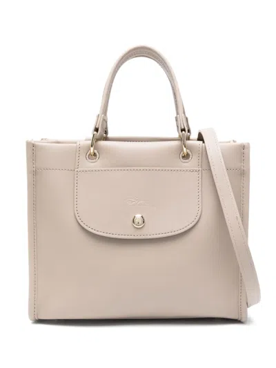 Longchamp Grey Handbag With Embossed Logo On The Front And Adjustable And Removable Shoulder Strap In Clay
