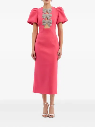 Rebecca Vallance Red 'posey' Midi Dress With Bows