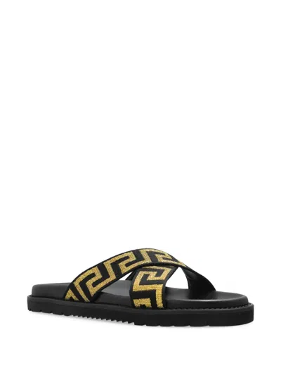 Versace Greca-motif Crossover-strap Sandals In Black