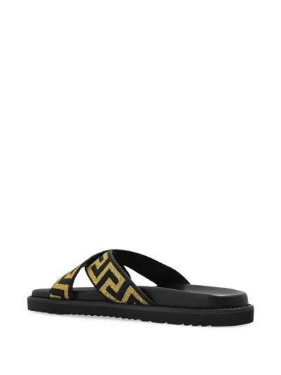Versace Greca-motif Crossover-strap Sandals In Black