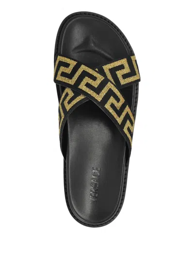 Versace Greca-motif Crossover-strap Sandals In Black
