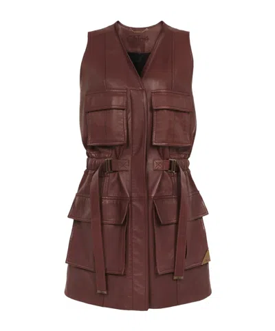 Chloé Bordeaux Vest With V Neck And Adjustable Belt In Leather Woman In Multicolor