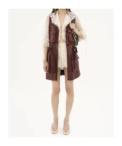 Chloé Bordeaux Vest With V Neck And Adjustable Belt In Leather Woman In Multicolor