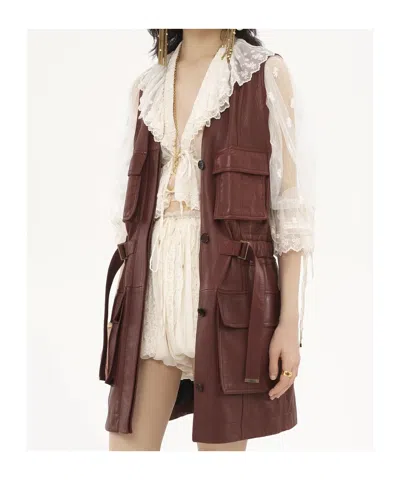 Chloé Bordeaux Vest With V Neck And Adjustable Belt In Leather Woman In Multicolor