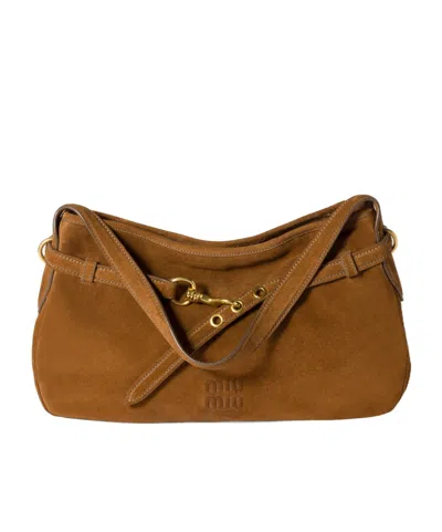 Miu Miu Womens Rovere Aventure Suede Top Handle Bag In Brown