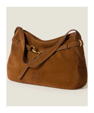 Miu Miu Womens Rovere Aventure Suede Top Handle Bag In Brown
