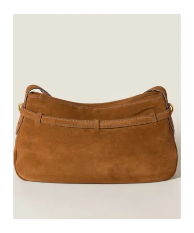 Miu Miu Womens Rovere Aventure Suede Top Handle Bag In Brown