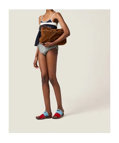 Miu Miu Womens Rovere Aventure Suede Top Handle Bag In Brown