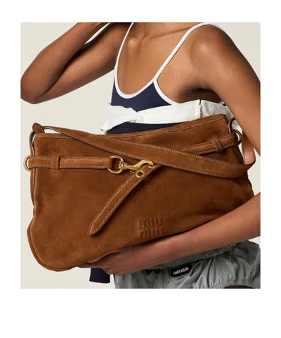 Miu Miu Womens Rovere Aventure Suede Top Handle Bag In Brown