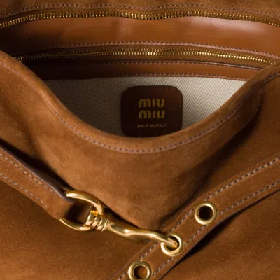 Miu Miu Womens Rovere Aventure Suede Top Handle Bag In Brown
