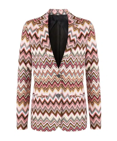 Missoni Single-breasted Blazer In Cotton And Zigzag Viscose In Pink