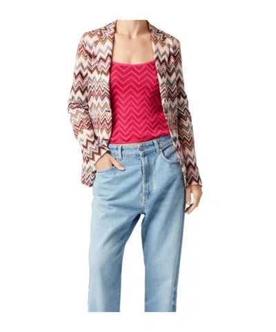 Missoni Single-breasted Blazer In Cotton And Zigzag Viscose In Pink