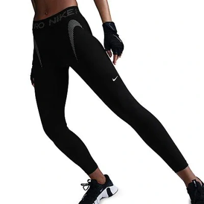 Nike Women's Pro Dri-fit Mid-rise 7/8 Graphic Leggings In Black/cool Grey/white