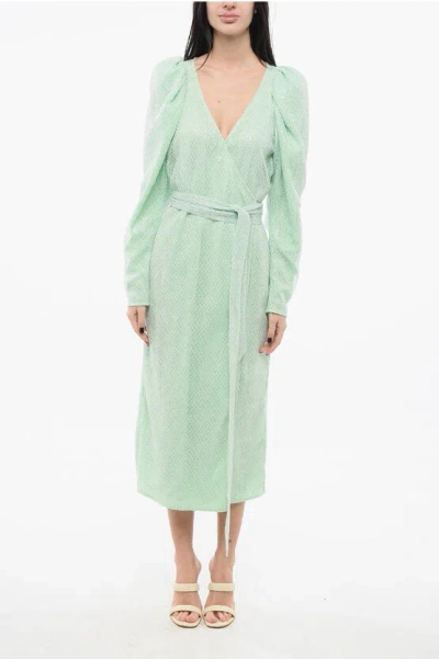Rotate Birger Christensen Misty Jade Midi Dress In Recycled Polyester In Green