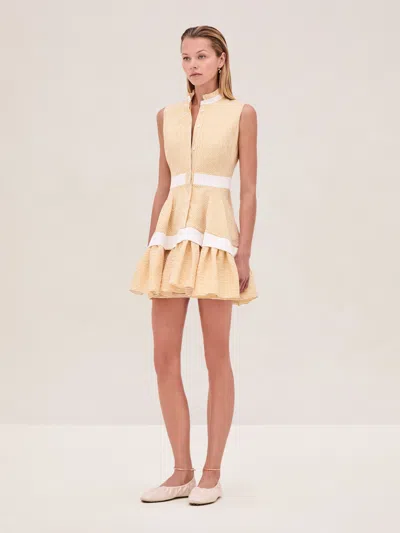 Alexis Natacha Herringbone Mini Shirt Dress In Yellow Stripe