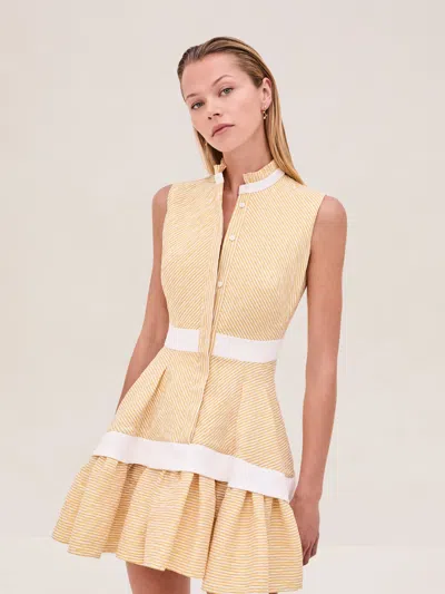 Alexis Natacha Herringbone Mini Shirt Dress In Yellow Stripe