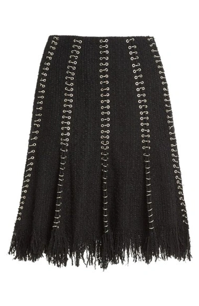 Shop Alexander Wang Pierced Tweed Skirt With Fringe In Black