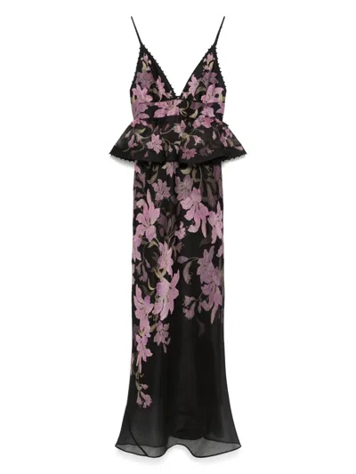 Zimmermann Dawning Bead-embellished Floral-print Linen And Silk-blend Peplum Maxi Dress In Black