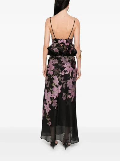 Zimmermann Dawning Bead-embellished Floral-print Linen And Silk-blend Peplum Maxi Dress In Black