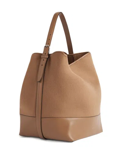 Totême Belted Leather-trimmed Wool Tote Bag In Black