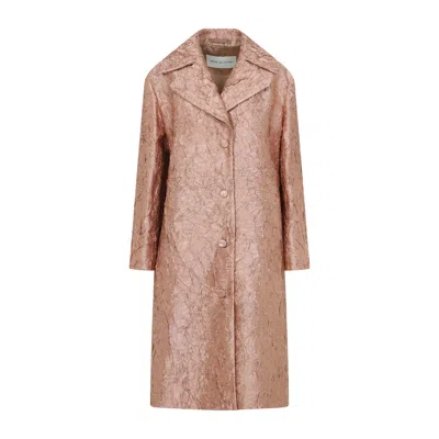 Dries Van Noten Crinkle Effect Single Breasted Coat In Peach
