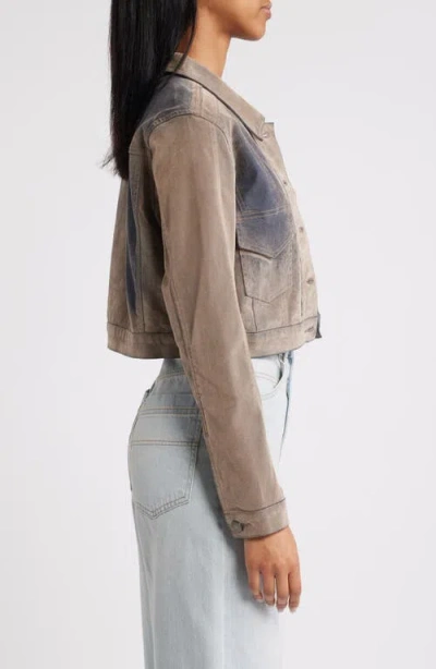 Ptcl Flocked Denim Trucker Jacket In Brown