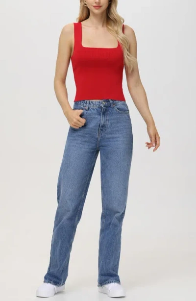 525 Eva Square Neck Crop Rib Tank In Cherry Red