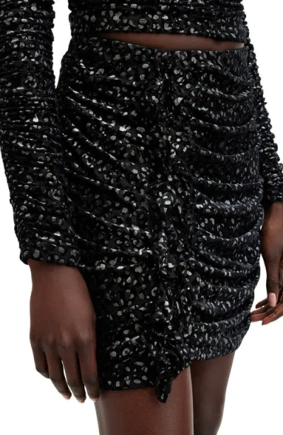 Allsaints Eris Leppo Abstract Metallic Print Ruched Miniskirt In Black