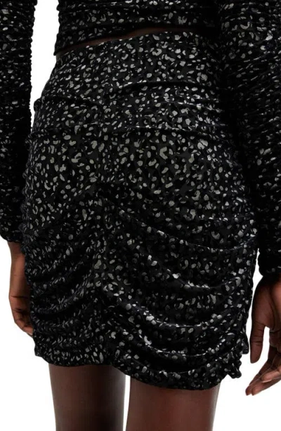 Allsaints Eris Leppo Abstract Metallic Print Ruched Miniskirt In Black