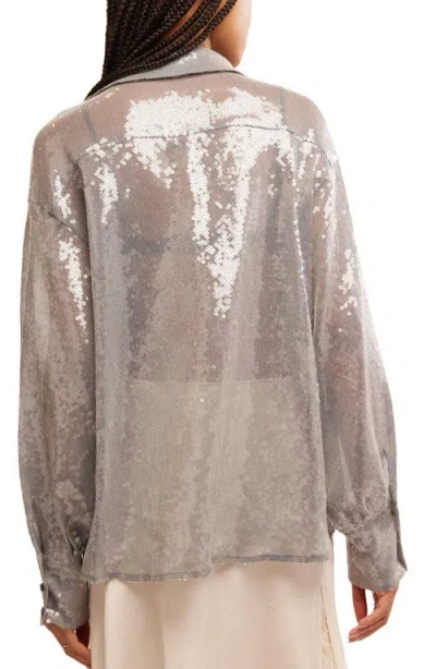 Free People Disco Margarita Sheer Sequin Button-up Shirt In Rocket