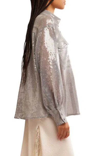 Free People Disco Margarita Sheer Sequin Button-up Shirt In Rocket