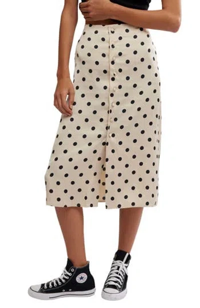 Free People Analise Polka Dot Button-up Midi Skirt In Cream Combo