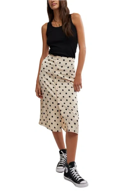 Free People Analise Polka Dot Button-up Midi Skirt In Cream Combo