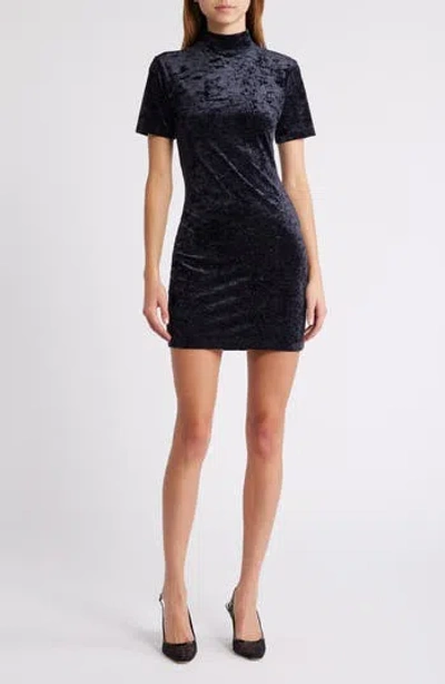 Frame Velvet Turtleneck Mini Dress In Black