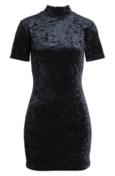 Frame Velvet Turtleneck Mini Dress In Black
