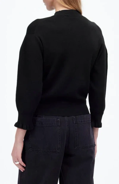 Madewell Ruffle Mockneck Merino Wool Blend Sweater In True Black